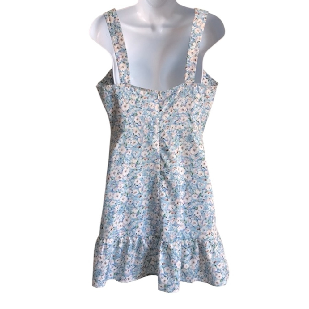 ZAFUL Brand Blue Ditsy Floral Sleeveless Peekaboo Ruffle Hem Dress size 8 in EUC - Picture 2 of 15